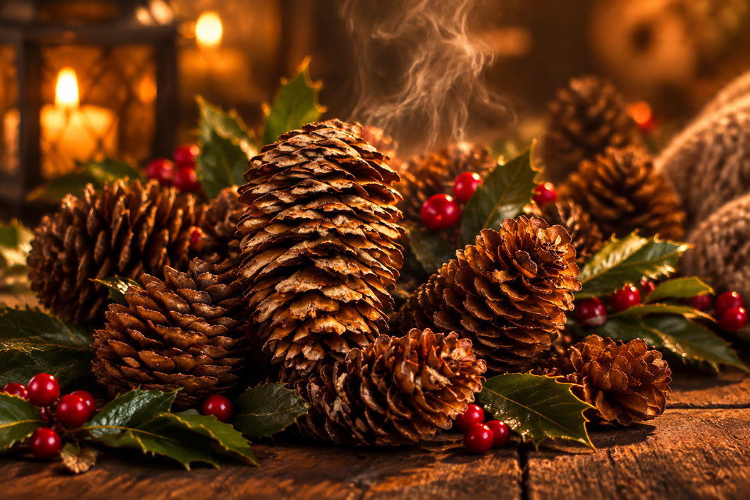 Roasted pinecone themed aroma oil lifestyle scene